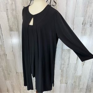 Susan Graver Women's Black Scoop Neck Faux Layer Long Sleeve Blouse Top Shirt XL